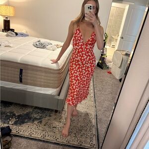 Reformation Red Floral Midi Dress